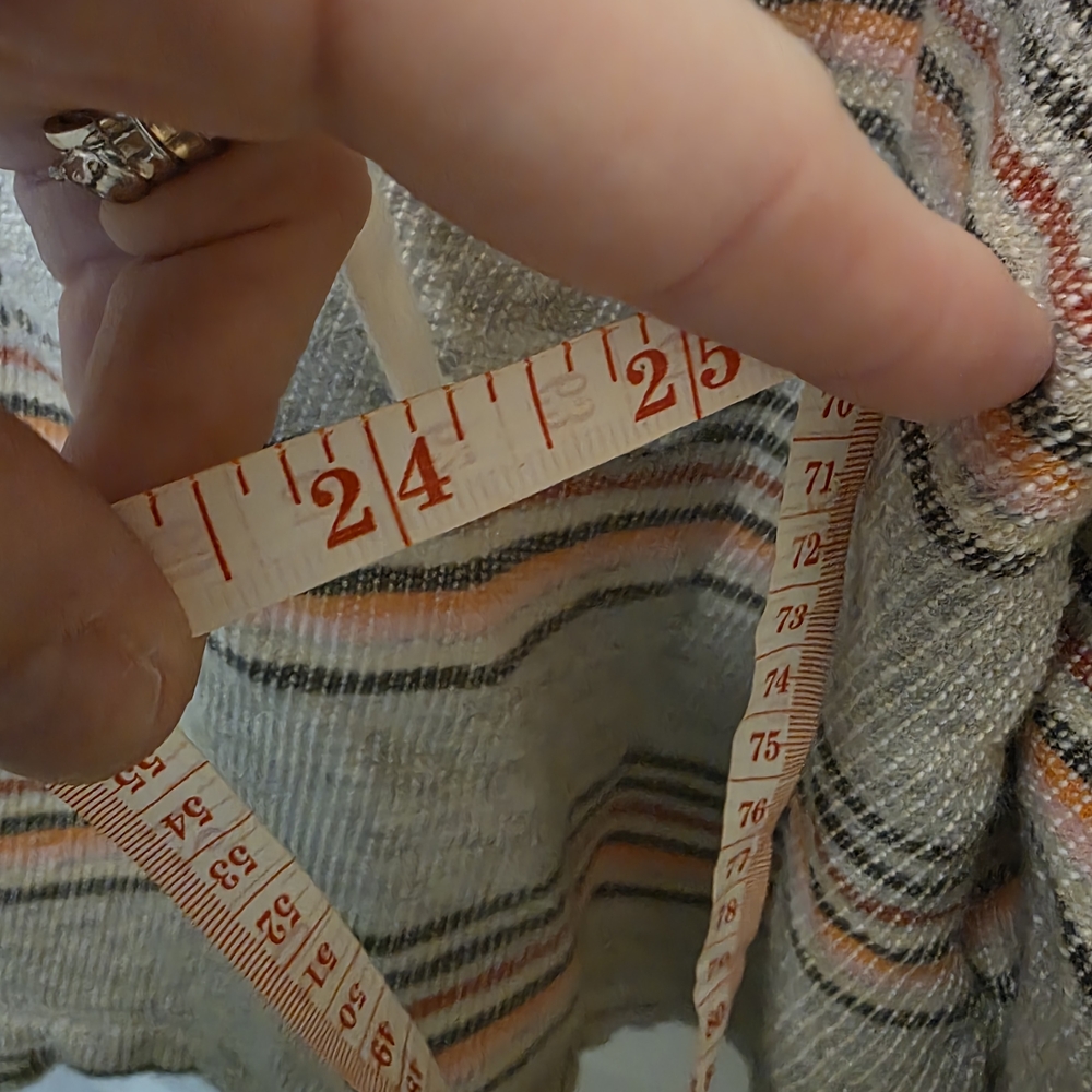Striped Hooded Cropped Sweater - Gray with Coral Stripes - Picture 4 of 6
